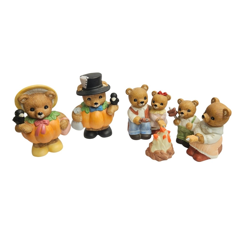 Vintage‎ Homco 1446 Bears Campfire Family Figurines Pumpkin Patch Lot 1998 Fall